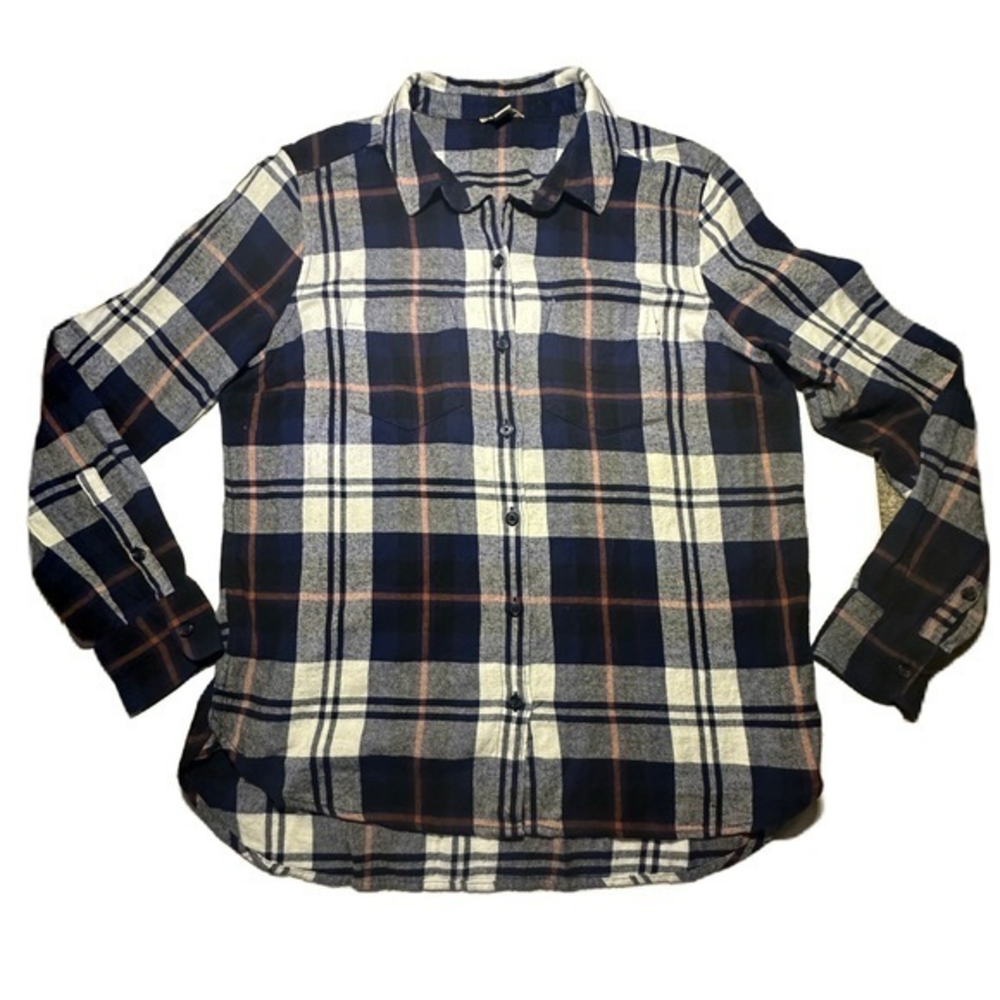 Woolrich Blue White Plaid Long Sleeve Cotton Button Up‎ Shirt Size Large